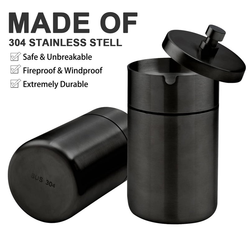 EOCICI Car Ashtray with Lid Smell Proof Stainless Steel Auto Ashtrays Portable Smokeless Detachable Windproof Extinguished Butt Bucket Ash Tray for Car Cup Holder (Black) - Image 2